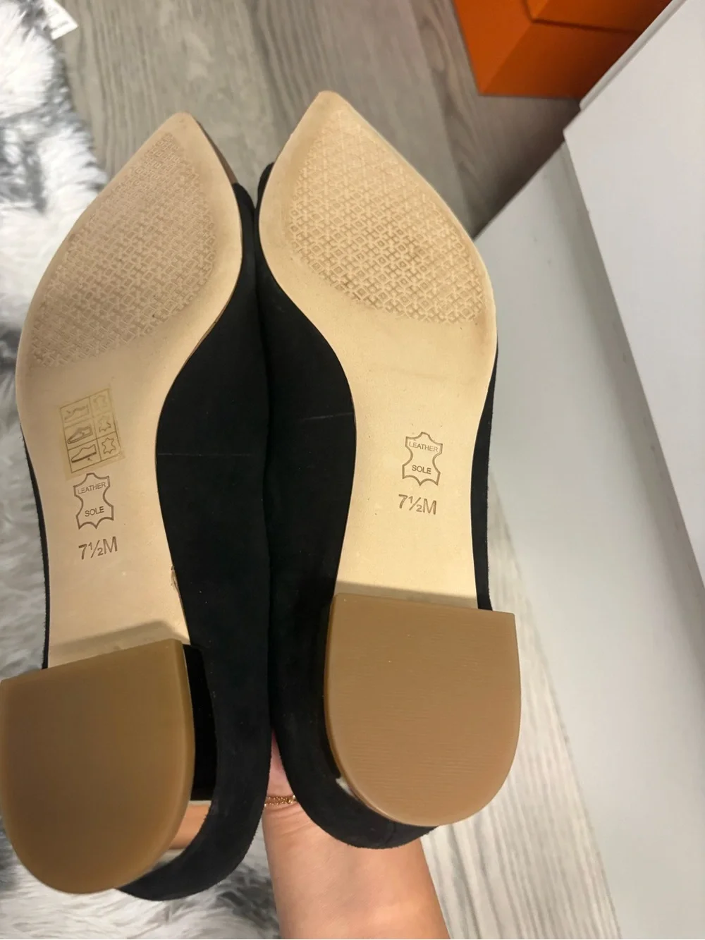 Tory Burch Black Suede Flats with Gold Pointed Toe